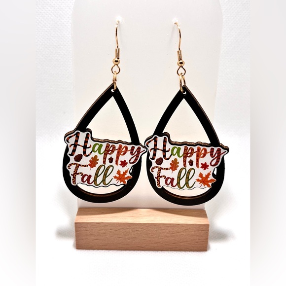 NWT Vintage Style Fall Autumn Earrings Thanksgiving Themed Drop & Dangle Wood - Picture 2 of 8